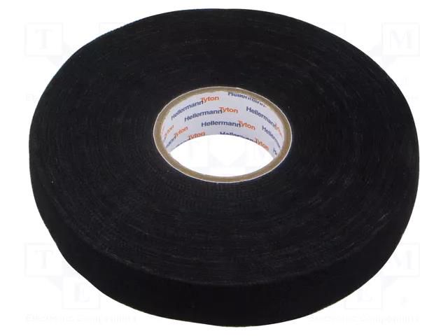 Tape: textile; W: 19mm; L: 25m; Thk: 0.3mm; caoutchouc; black; 10% HELLERMANNTYTON HTAPE-PRO300-19