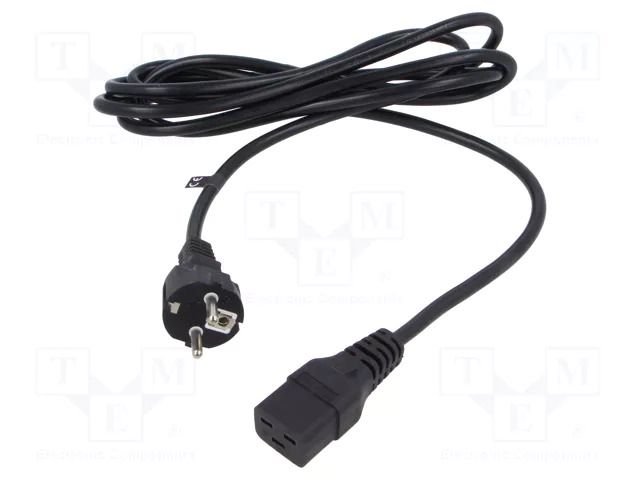 Cable; 3x1.5mm2; CEE 7/7 (E/F) plug,IEC C19 female; PVC; 3m; 16A POS POSAC-C19-16/EU30