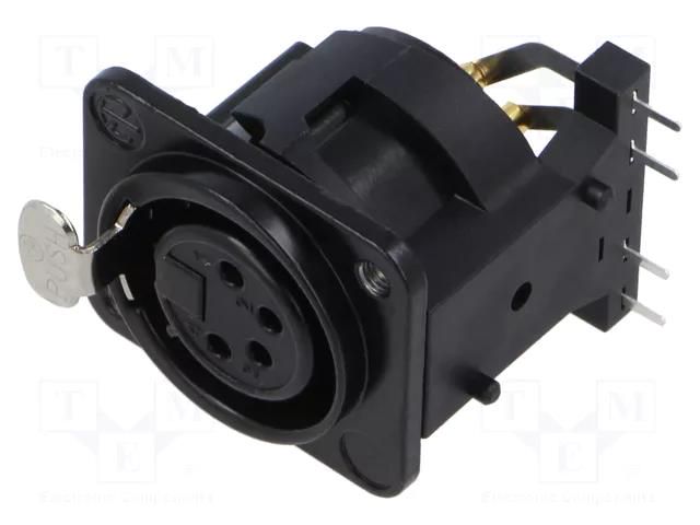 Connector: XLR; socket; female; PIN: 4; angled 90°; THT; black; 6A NEUTRIK NTR-NC4FDM3-H-B-1