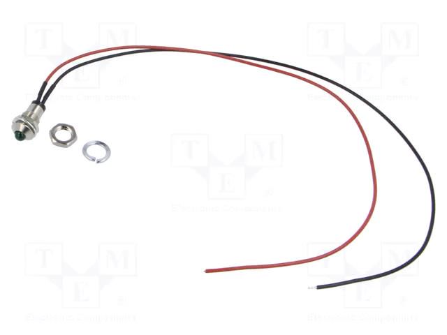 Indicator: LED; prominent; green; 2.1VDC; Ø8mm; MPC; cables; 300mm BIVAR MPC5GTW12.0