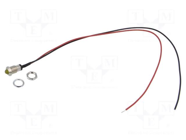 Indicator: LED; prominent; yellow; 2VDC; Ø8mm; MPC; cables; 300mm BIVAR MPC5YDW12.0