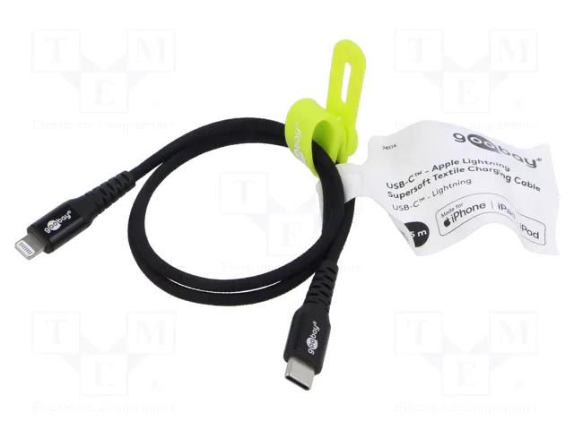Cable; USB 2.0; Apple Lightning plug,USB C plug; 0.5m; black GOOBAY GOOBAY-74514