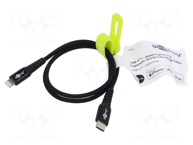 Cable; USB 2.0; Apple Lightning plug,USB C plug; 0.5m; black GOOBAY GOOBAY-74514