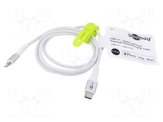 Cable; USB 2.0; Apple Lightning plug,USB C plug; 1m; white; 60W GOOBAY GOOBAY-74519