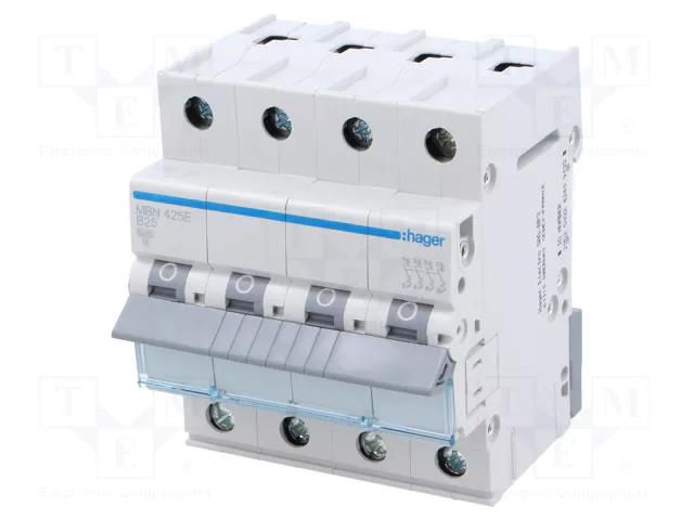 Circuit breaker; 230/400VAC; Inom: 25A; Poles: 4; Charact: B; 6kA HAGER MBN425E