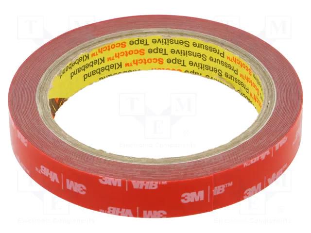 Tape: fixing; W: 15mm; L: 5.5m; Thk: 0.4mm; acrylic; grey; 31N/cm 3M 3M-040GF-15-5.5