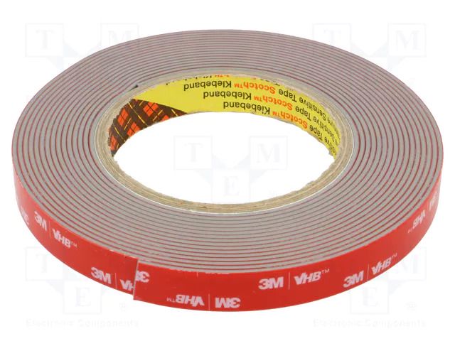 Tape: fixing; W: 15mm; L: 5.5m; Thk: 1.6mm; acrylic; grey; 39N/cm 3M 3M-160GF-15-5.5