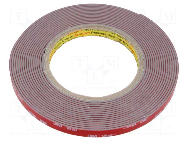 Tape: fixing; W: 9mm; L: 5.5m; Thk: 1.6mm; acrylic; grey; 39N/cm 3M 3M-160GF-9-5.5