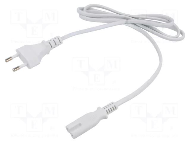 Cable; 2x0.5mm2; CEE 7/16 (C) plug,IEC C7 female; PVC; 1.2m; 2.5A POS POSAC-C7EU12WH