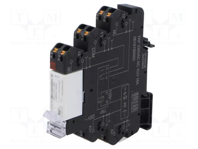 Relay: interface; SPDT; Ucntrl: 230VAC; 16A; for DIN rail mounting WEIDMÜLLER TRP230AC-RC-1CO-16