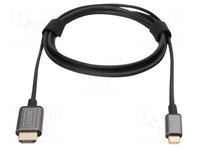 Adapter cable; HDMI plug,USB C plug; PVC; USB 3.1; 1.8m; black DIGITUS DA-70821