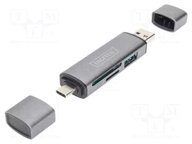 Card reader: memory; USB A socket,USB A plug,USB C plug; PnP DIGITUS DA-70886