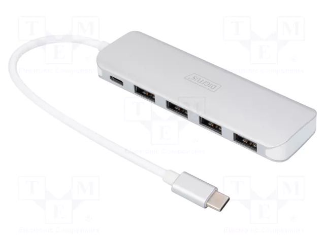 Hub USB; USB A socket x4,USB C socket,USB C plug; USB 3.0; grey DIGITUS DA-70242-1