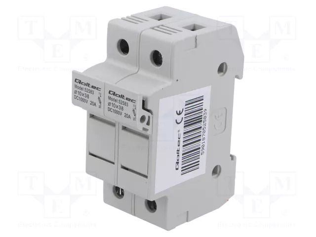 Fuse holder; 10x38mm; for DIN rail mounting; 20A; Poles: 2; 1kVDC QOLTEC 52583