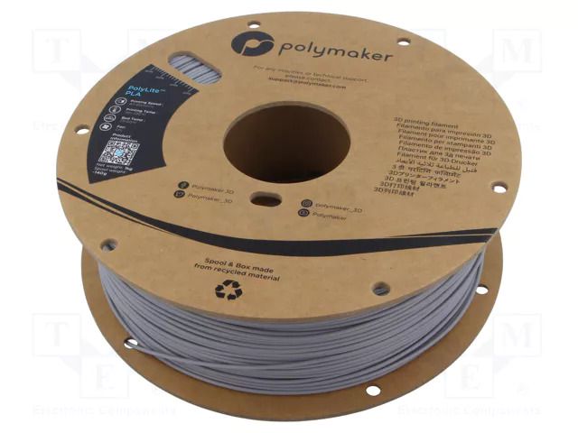Filament: PLA; 1.75mm; grey; 190÷230°C; 1kg; Table temp: 45°C POLYMAKER PA02003