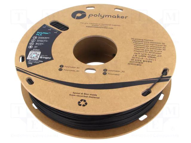 Filament: PLA Tough; 1.75mm; black; 190÷230°C; 750g; PolyMax™ POLYMAKER PA06001