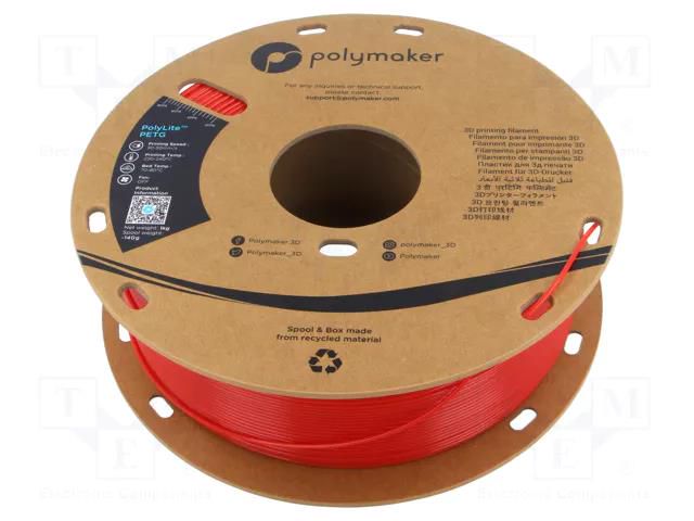 Filament: PET-G; 1.75mm; red; 230÷240°C; 1kg; Table temp: 70÷80°C POLYMAKER PB01004