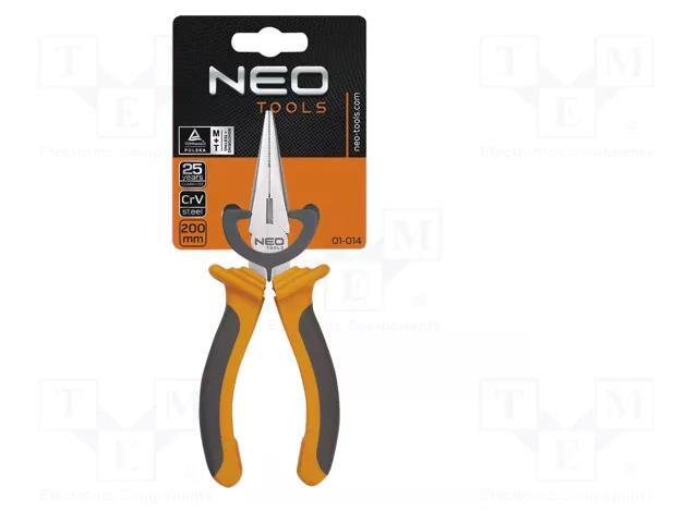 Pliers; straight,half-rounded nose,universal,elongated; 200mm NEO TOOLS NEO-01-014