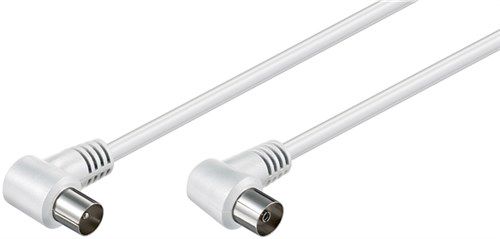 Angled Antenna Cable (<70 dB), Double Shielded, 1.5 m, white - coaxial plug 90° > coaxial socket 90° 11520