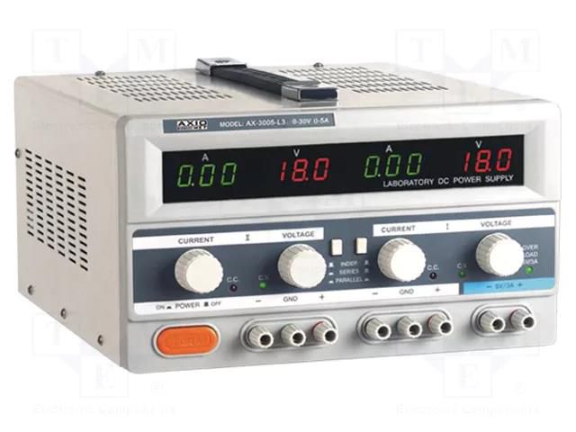 Power supply: laboratory; linear,multi-channel; 0÷30VDC; 0÷5A AXIOMET AX-3005L-3