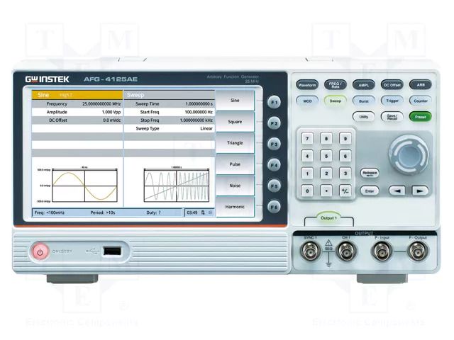 Generator: arbitrary, function; 25MHz; colour,LCD 8"; Ch: 1 GW INSTEK AFG-4125AE