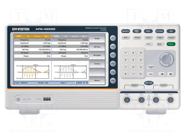 Generator: arbitrary, function; 25MHz; colour,LCD 8"; Ch: 2 GW INSTEK AFG-4225E