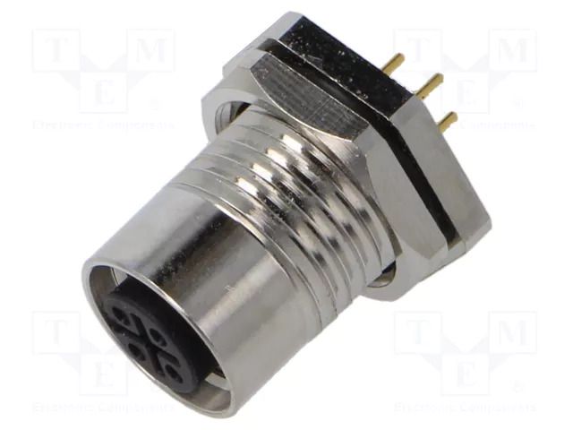 Connector: M12; socket; female; 4A; 250V; PIN: 4; IP67; straight; THT LUTRONIC 1221-04-T9CP