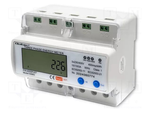 Counter; digital,mounting; for DIN rail mounting; three-phase QOLTEC QOLTEC-50883