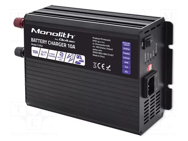 Charger: for rechargeable batteries; 10A; Out: crocodile clip QOLTEC QOLTEC-51952