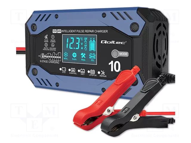 Charger: for rechargeable batteries; 10A; Out: crocodile clip QOLTEC QOLTEC-52482