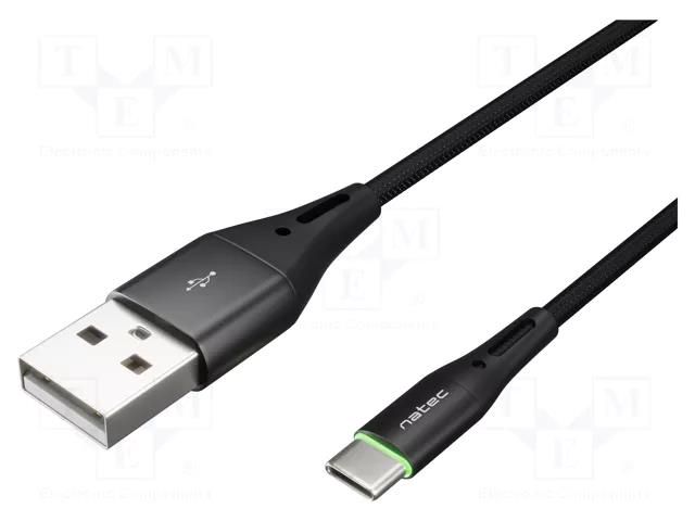 Cable; USB 2.0; USB A plug,USB C plug; nickel plated; 1m; black NATEC NKA-1957