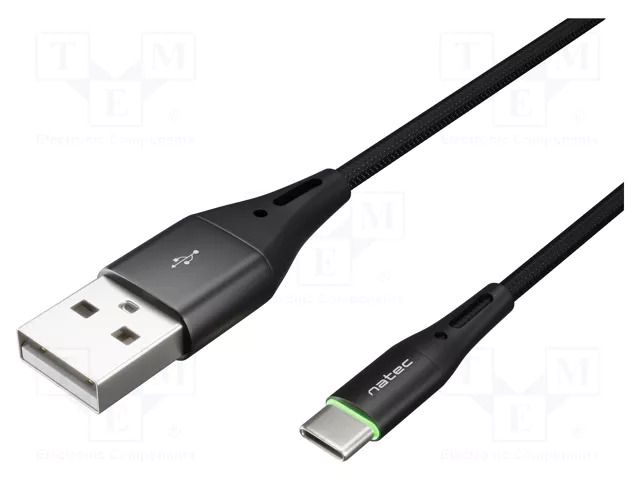 Cable; USB 2.0; USB A plug,USB C plug; nickel plated; 1m; black NATEC NKA-1957