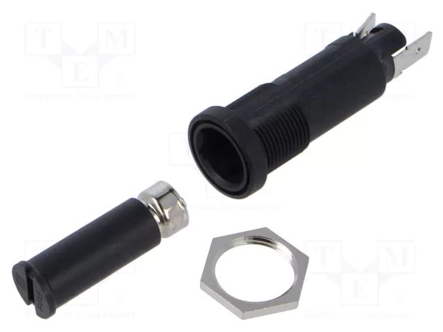 Fuse holder; 6.3x32mm; 10A; on panel; black; FEC; 500VAC; UL94V-0 SCHURTER 0031.1622