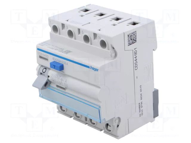 RCD breaker; Inom: 40A; Ires: 30mA; Max surge current: 250A; IP20 HAGER CDS440D