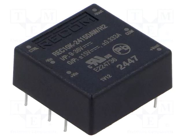 Converter: DC/DC; 10W; Uin: 9÷36VDC; Uout: 15VDC; Uout2: -15VDC RECOM REC10K-2415DAW/H2