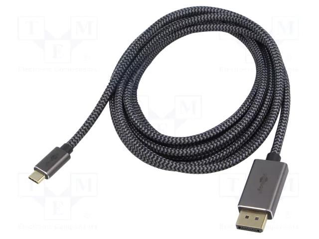 Cable; DisplayPort plug,USB C plug; textile; 3m; black,silver GOOBAY GOOBAY-75709