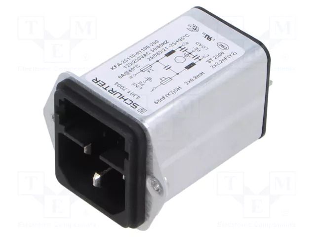 Connector: AC supply; socket; male; 6A; 250VAC; C14 (E); KFA; 5x20mm SCHURTER 4301.7004