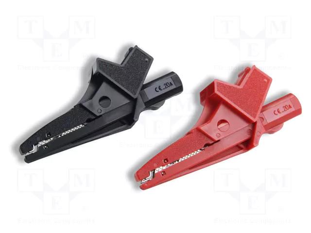 Crocodile clip; 20A; black,red; Grip capac: max.24mm; L: 90mm CAL TEST CT2490A
