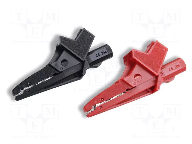 Crocodile clip; 20A; black,red; Grip capac: max.24mm; L: 90mm CAL TEST CT2490A