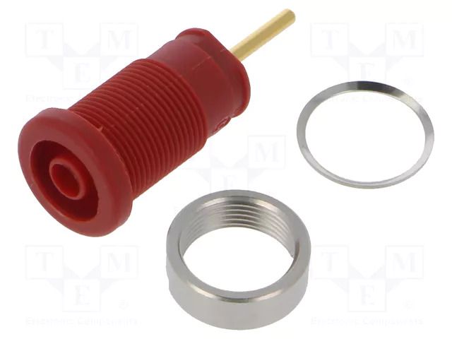 Connector: 4mm banana; socket; 24A; 1kV; red; gold-plated; soldered HIRSCHMANN T&M SEB2630S1.9RT