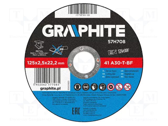 Cutting wheel; Ø: 125mm; Øhole: 22.2mm; Disc thick: 2.5mm GRAPHITE 57H708