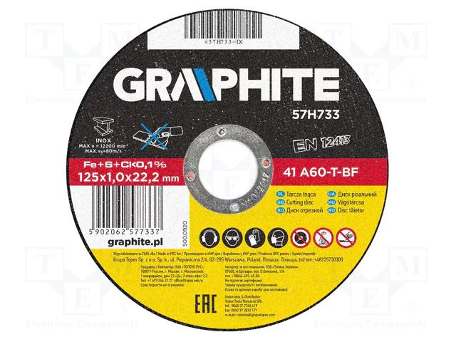 Cutting wheel; Ø: 125mm; Øhole: 22.2mm; Disc thick: 1mm GRAPHITE 57H733