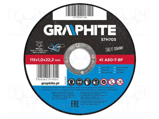 Cutting wheel; Ø: 115mm; Disc thick: 1mm; aluminium,metal,steel GRAPHITE 57H705