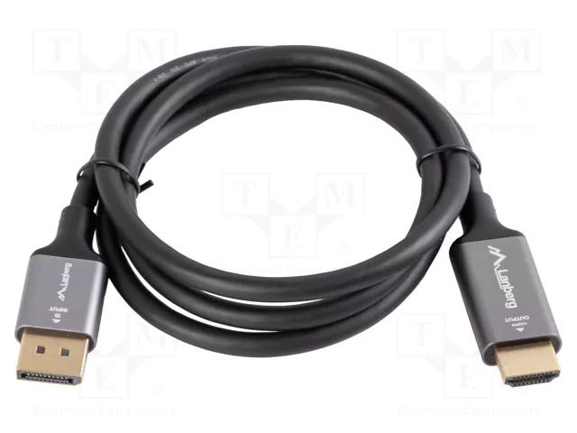 Cable; DisplayPort plug,HDMI plug; PVC; 1m; black; 32AWG; Core: Cu LANBERG CA-DPHD20CU-0010BK