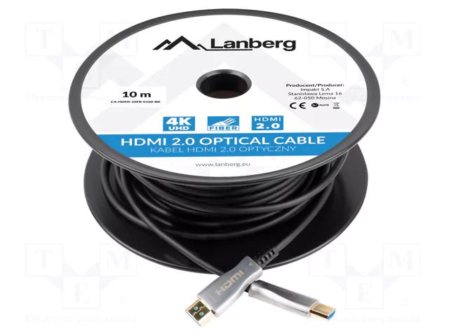 Cable; HDMI plug,both sides; PVC; Len: 10m; black; Core: Cu; 18Gbps LANBERG CA-HDMI20FB-0100BK