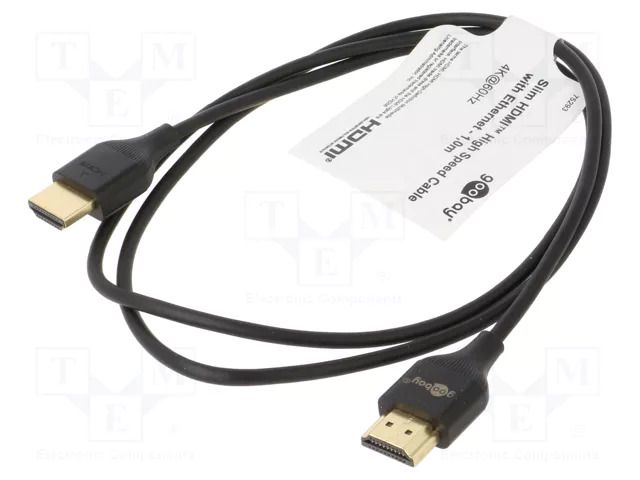 Cable; HDMI plug,both sides; HDCP 2.2,HDMI 2.0,slim; 1m; black GOOBAY GOOBAY-75293