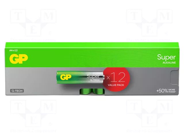 Battery: alkaline; AA; 1.5V; non-rechargeable; Ø14.5x50.5mm GP BAT-LR6X12SUPER-GP