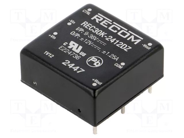 Converter: DC/DC; 30W; Uin: 9÷36VDC; Uout: 12VDC; Uout2: -12VDC; THT RECOM REC30K-2412DZ
