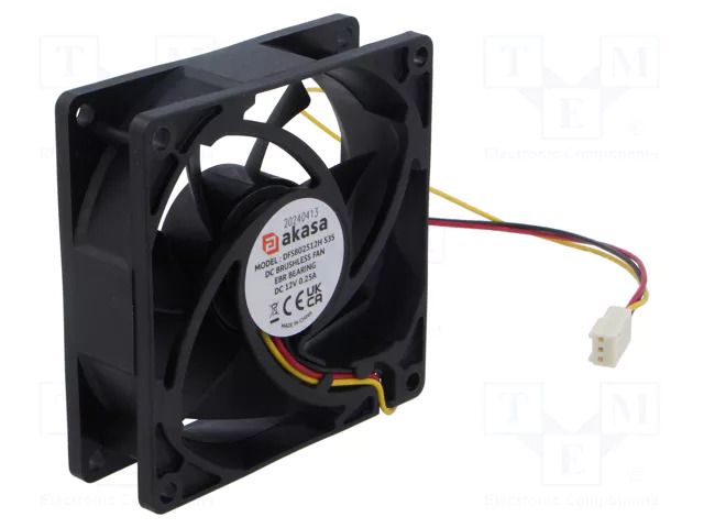 Fan: DC; axial; 12VDC; 80x80x25mm; EBR; 3000rpm; 5pcs. Akasa AK-8025HS-KT05-N