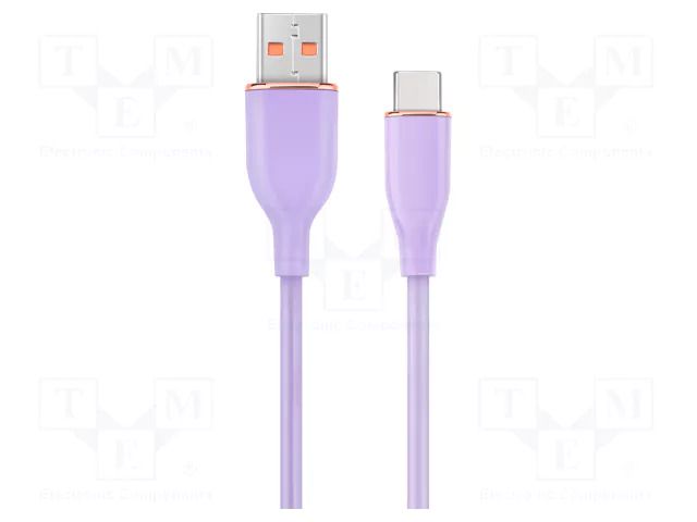 Cable; USB 2.0; USB A plug,USB C plug; 1.5m; violet; silicone GEMBIRD CC-USB2S-AMCM1.5P